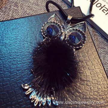 Cute Metal Owl Charm With Fur Pom Cool Chokers Necklace